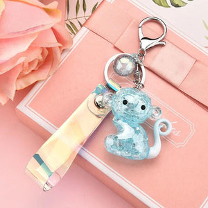 Acrylic Crown Monkey Doll Keychain Transparent Crystal Charm Bag Chain