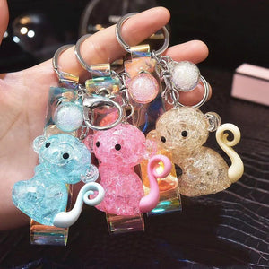 Acrylic Crown Monkey Doll Keychain Transparent Crystal Charm Bag Chain
