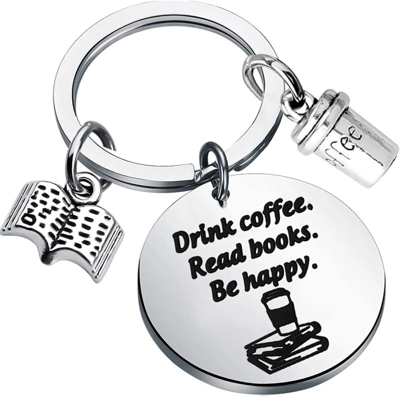 Book & Coffee Keychain Gift Set - Be Happy