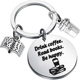Book & Coffee Keychain Gift Set - Be Happy