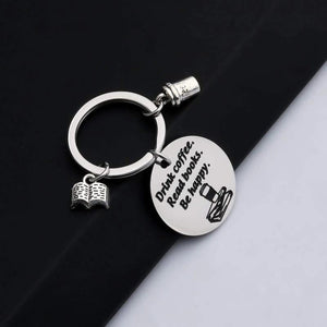 Book & Coffee Keychain Gift Set - Be Happy