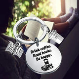 Book & Coffee Keychain Gift Set - Be Happy