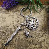 Dragon Keyring Set with Sword Design - Stainless Steel Birthday Gift