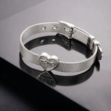 Adjustable Mesh Heart Charm Bracelet Bangle