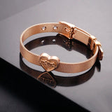 Adjustable Mesh Heart Charm Bracelet Bangle