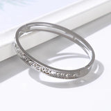 Roman Numeral Stainless Steel Bangle with CZ Crystal - Women's Bracelet