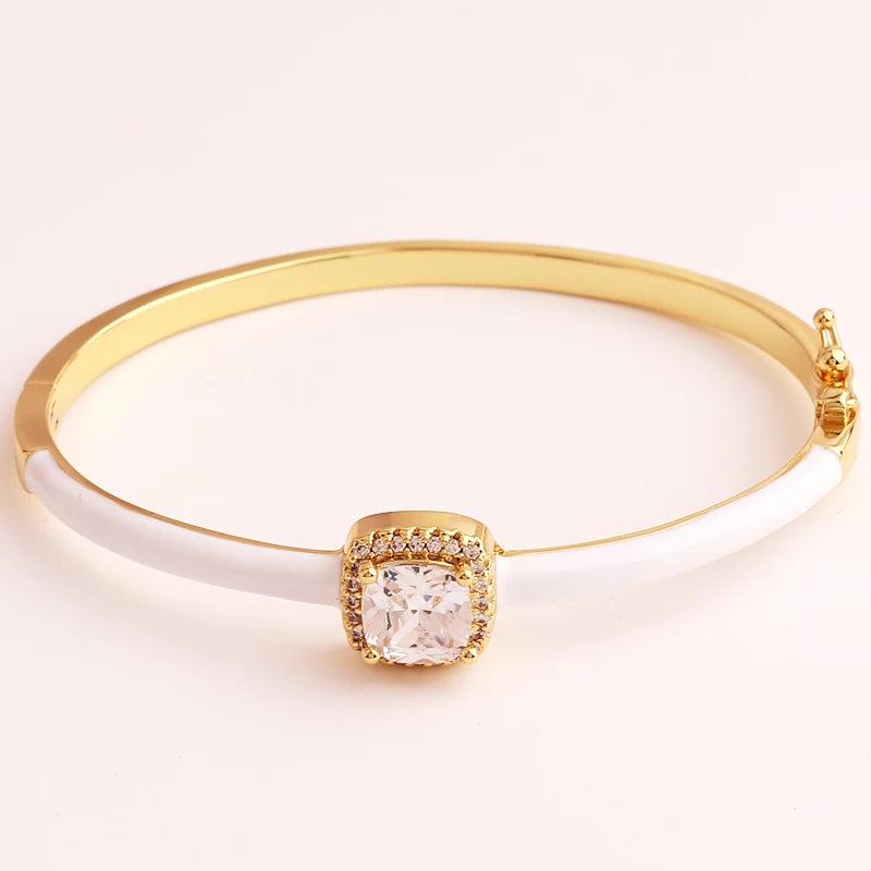 Zircon Bangle Candy Enamel Bracelet Women Girls Rose Neon Green
