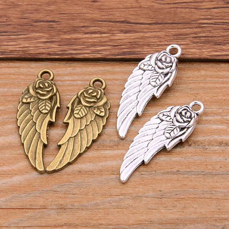20PCS Two Feather Wings Charms Animal Rose Flower Pendant Metal Alloy DIY Neck