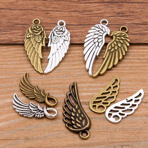 20PCS Two Feather Wings Charms Animal Rose Flower Pendant Metal Alloy DIY Neck