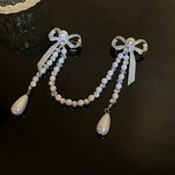 Vintage Pearl Bow Brooch Pin Tassel Metal Jewelry Wedding Gift