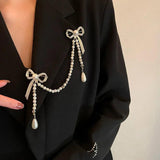 Vintage Pearl Bow Brooch Pin Tassel Metal Jewelry Wedding Gift
