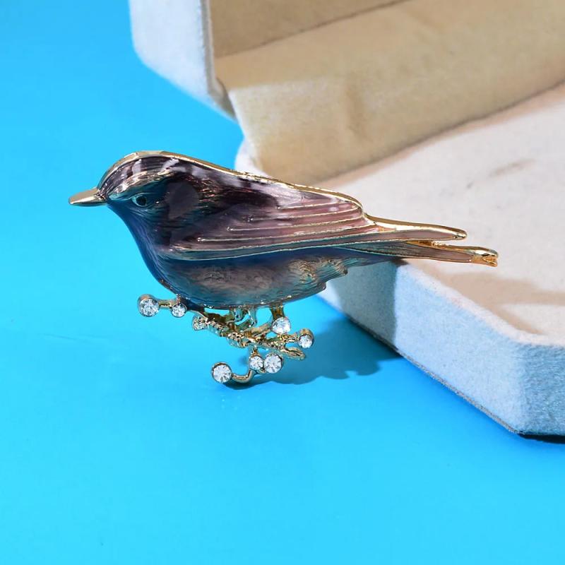 Enamel Bird Brooch Pins Rhinestone Animal Brooches Unisex Jewelry Gift