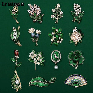 Enamel Floral Leaf Lily of The Valley Brooch Pin