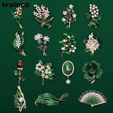 Enamel Floral Leaf Lily of The Valley Brooch Pin