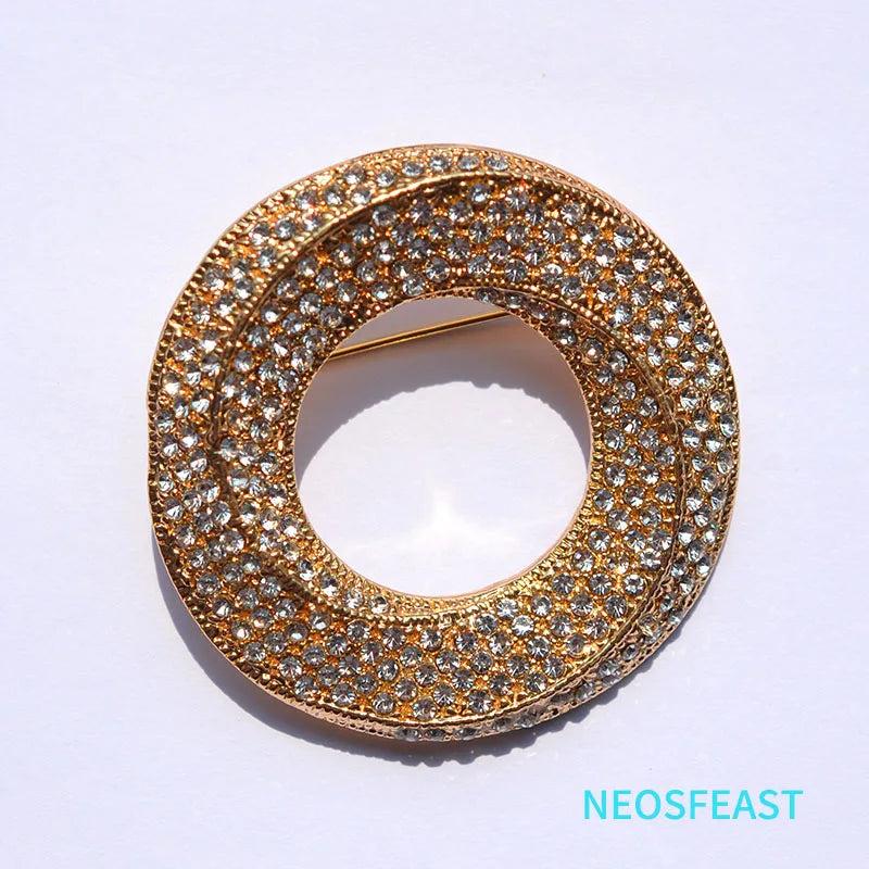Rhinestone Circle Brooch for Women Round Breast Pin Corsage Wedding