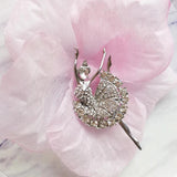 Ballerina Ballet Girl Brass Brooch Full Rhinestone Hijab Pin