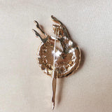 Ballerina Ballet Girl Brass Brooch Full Rhinestone Hijab Pin