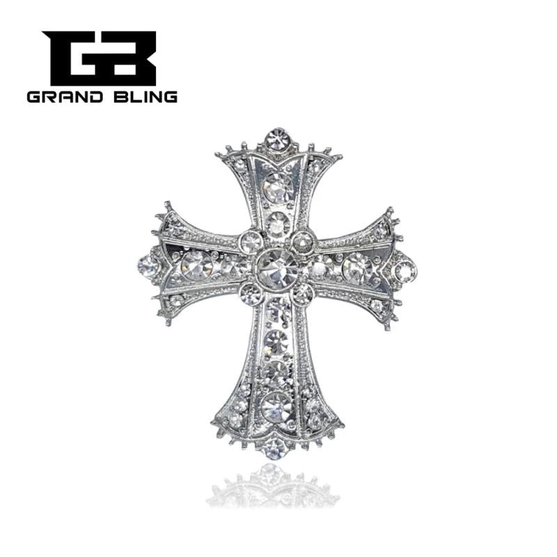 Crystal Cross Brooch Christian Jesus Jewelry
