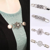 Cardigan Clip Cape Shawl Sweater Collar Duck Clip Pearl Rhinestones Brooch Pin