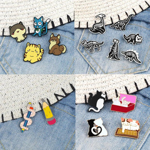 Cartoon Animals Pins Set Funny Pencils Sleepy Bug Brooches Jackets Badges