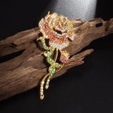 Romantic Pink Zircon Rose Flower Brooch Pin Ladies Banquet Dress Accessories