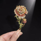 Romantic Pink Zircon Rose Flower Brooch Pin Ladies Banquet Dress Accessories