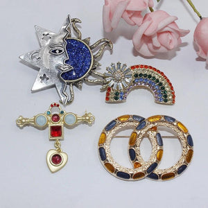 Retro Enamel Star Sky Rainbow Brooch Women Accessories