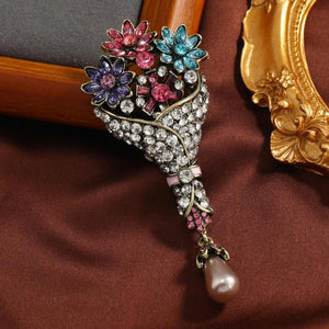 Renaissance Vintage Rhinestone Flower Basket Brooch