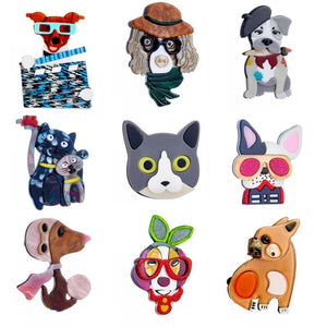 Acrylic Cats Dogs Brooches Cartoon Pets Brooch Lapel Pins Party Jewelry