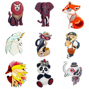 Acrylic Lion Elephant Horse Brooches Cartoon Animals Brooch Pins