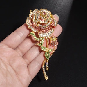 Pink Zircon Rose Flower Brooch - High-End Banquet Accessory