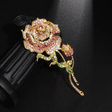 Pink Zircon Rose Flower Brooch - High-End Banquet Accessory