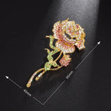 Pink Zircon Rose Flower Brooch - High-End Banquet Accessory