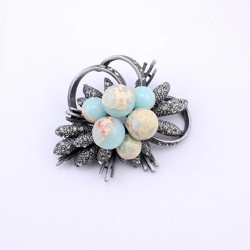Rhinestone Flower Brooch Pin Nature Stone Pendant Vintage Retro Jewelry Pins