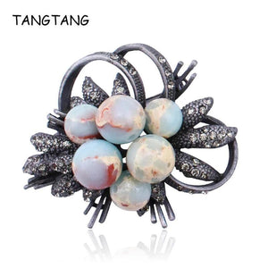 Rhinestone Flower Brooch Pin Nature Stone Pendant Vintage Retro Jewelry Pins