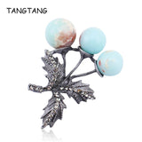 Rhinestone Flower Brooch Pin Nature Stone Pendant Vintage Retro Jewelry Pins