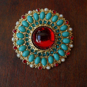 Vintage Rhinestone Pearl Enamel Brooch for Women