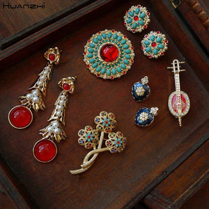 Vintage Rhinestone Pearl Enamel Brooch for Women