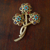 Vintage Rhinestone Pearl Enamel Brooch for Women