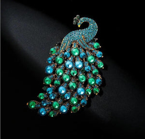 Colorful Peacock Rhinestone Brooch, Elegant Banquet Jewelry
