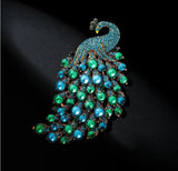 Colorful Peacock Rhinestone Brooch, Elegant Banquet Jewelry