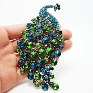 Colorful Peacock Rhinestone Brooch, Elegant Banquet Jewelry