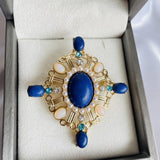 Vintage Opal Glass and Lapis Lazuli Brooch