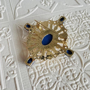 Vintage Opal Glass and Lapis Lazuli Brooch