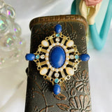 Vintage Opal Glass and Lapis Lazuli Brooch
