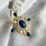 Vintage Opal Glass and Lapis Lazuli Brooch