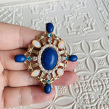 Vintage Opal Glass and Lapis Lazuli Brooch