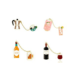Cartoon Wine Beer Coffee Drip Brooch Metal Pin Badges