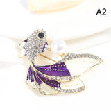 Enamel Fish Brooches Rhinestone Sea Animal Pins