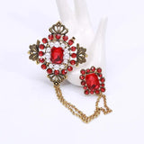 Baroque British Style Rhinestone Brooch Emerald Tassel Chain Pearl Collar Pin